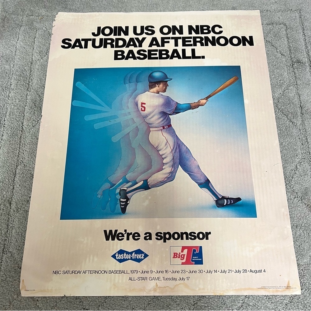 Tastee-Freez Vintage 1979 NBC Sponsored Poster for Saturday Afternoon Baseball